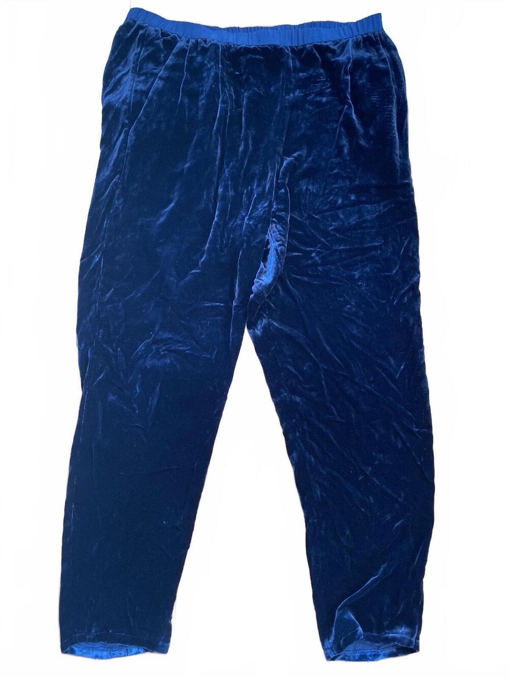 Eileen Fisher Blue Silk Velvet Rayon Pull On Ankle Pants Tapered M Minimalist